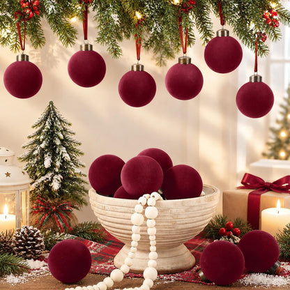 Liliful - 15 bolas de Navidad de terciopelo, color borgoña | Bolas...