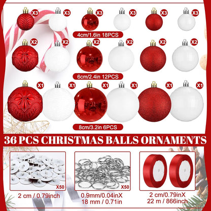 Relaxgiant - 36 bolas de Navidad para techo, color rojo, blanco | T...