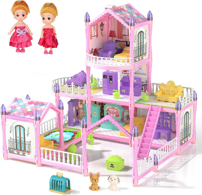 Randhar Casa de muñecas rosa Bubblegum para niñas, casa de muñecas...