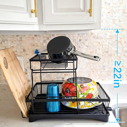 7 code Escurridor de platos grande para encimera de cocina, organiz...