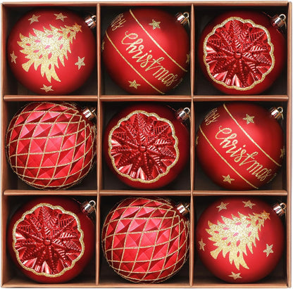 SHareconn - 9 bolas de Navidad grandes de 100mm, color rojo y dorad...