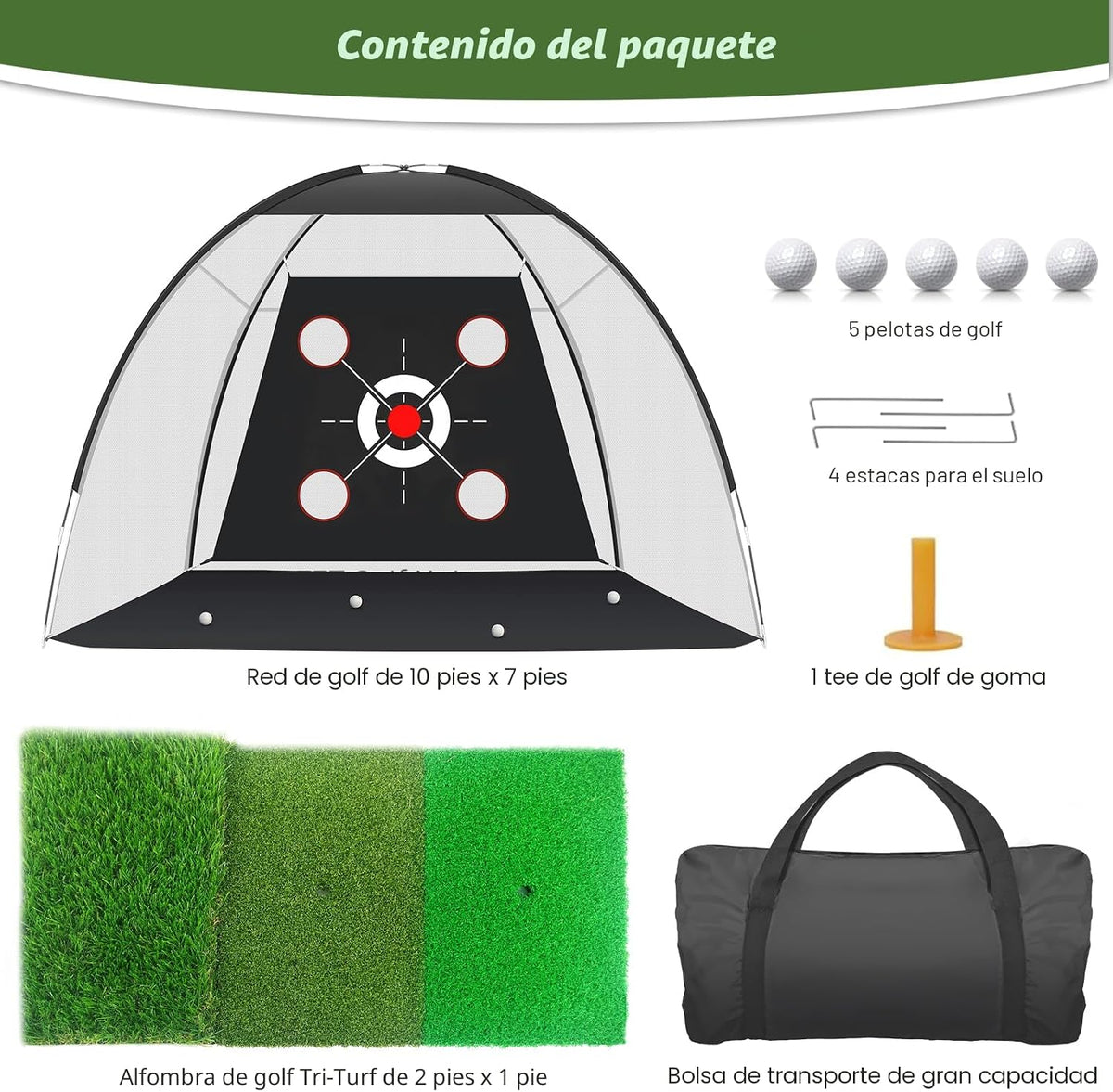 KLAODOT Red de golf con tapete de práctica, redes de ayuda para gol...