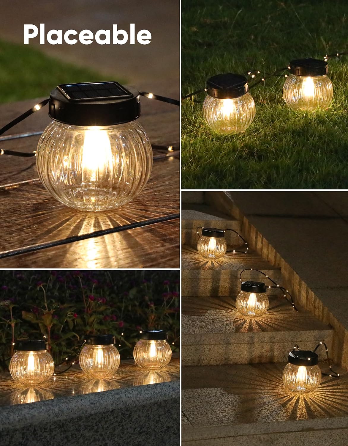 PARTPHONER Luces solares impermeables para exteriores, paquete de 1...