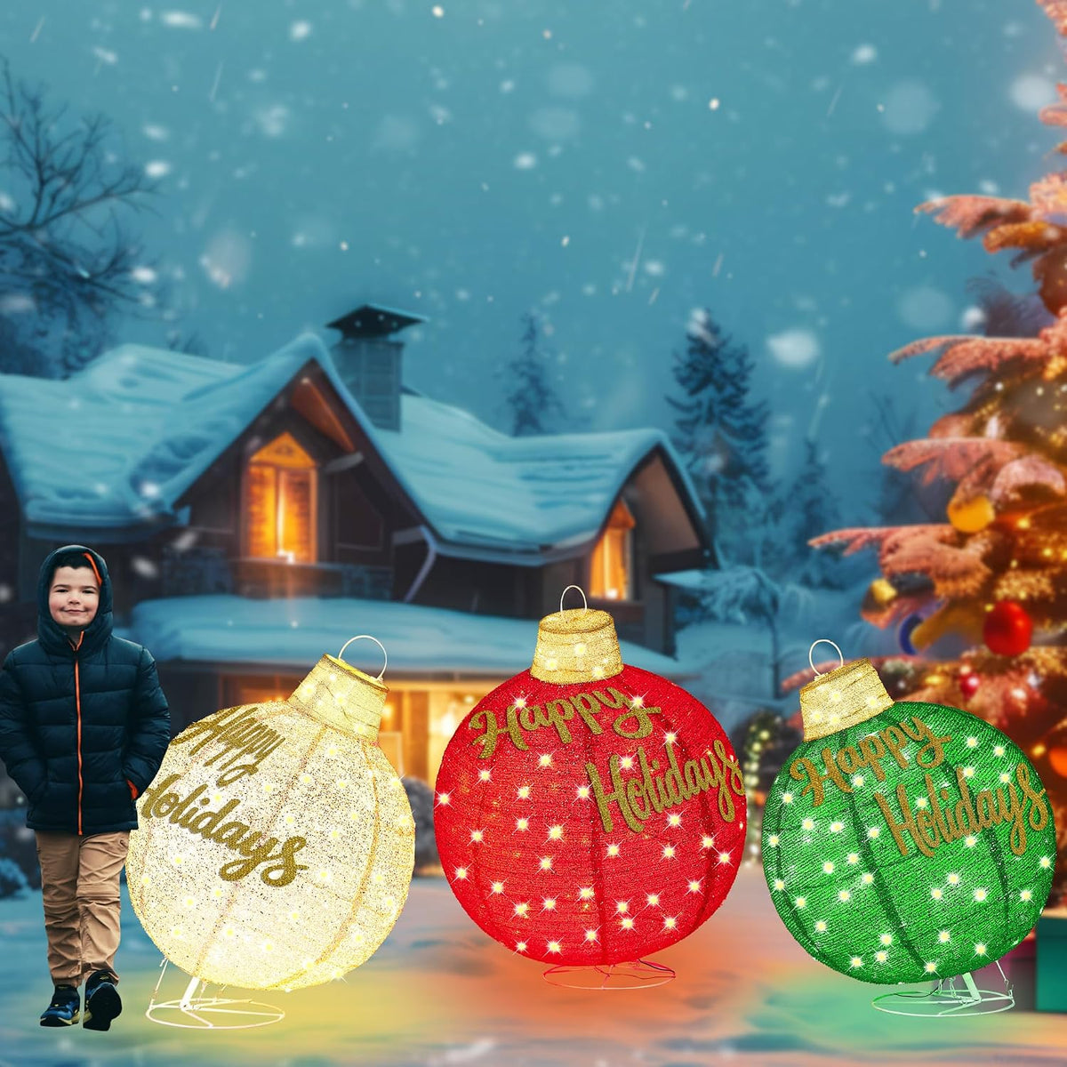 3 piezas de juego de adornos navideños iluminados de 3 pies, expand...