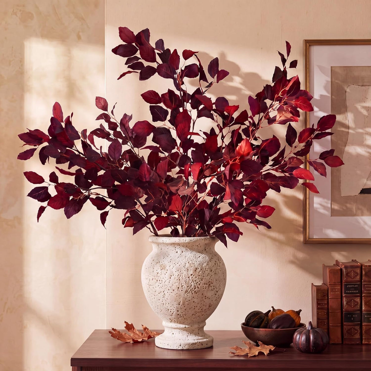 Wavwavw 6 ramas de hojas artificiales de otoño burdeos, decoración...