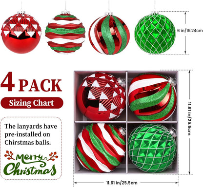 Alupssuc - Bolas de Navidad grandes de 6 pulgadas, 4 unidades, colo...