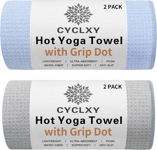 CYCLXY Paquete de 2 toallas de yoga caliente con punto de agarre, t...
