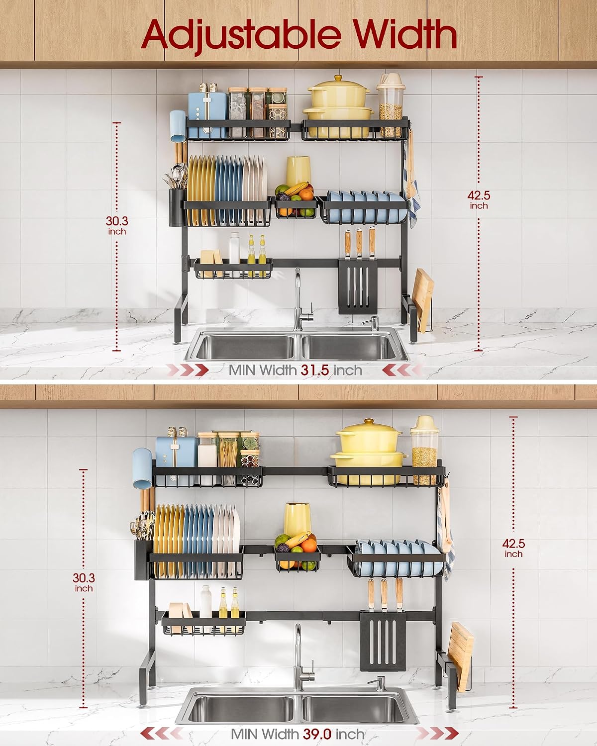 Sakugi - Escurridor de platos extensible sobre el fregadero, 31.5-3...