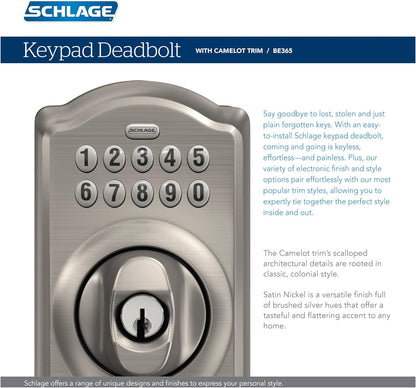 Schlage - Cerradura electrónica para teclado, borde Camelot, níquel...