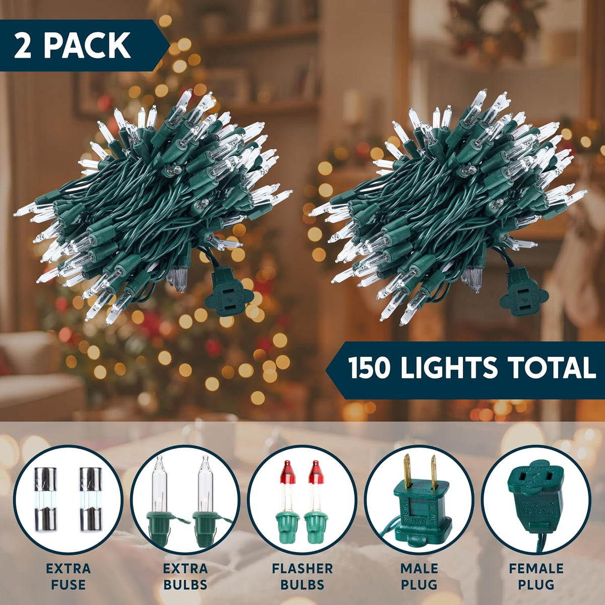 Joiedomi Guirnalda de luces de Navidad transparentes para interiore...