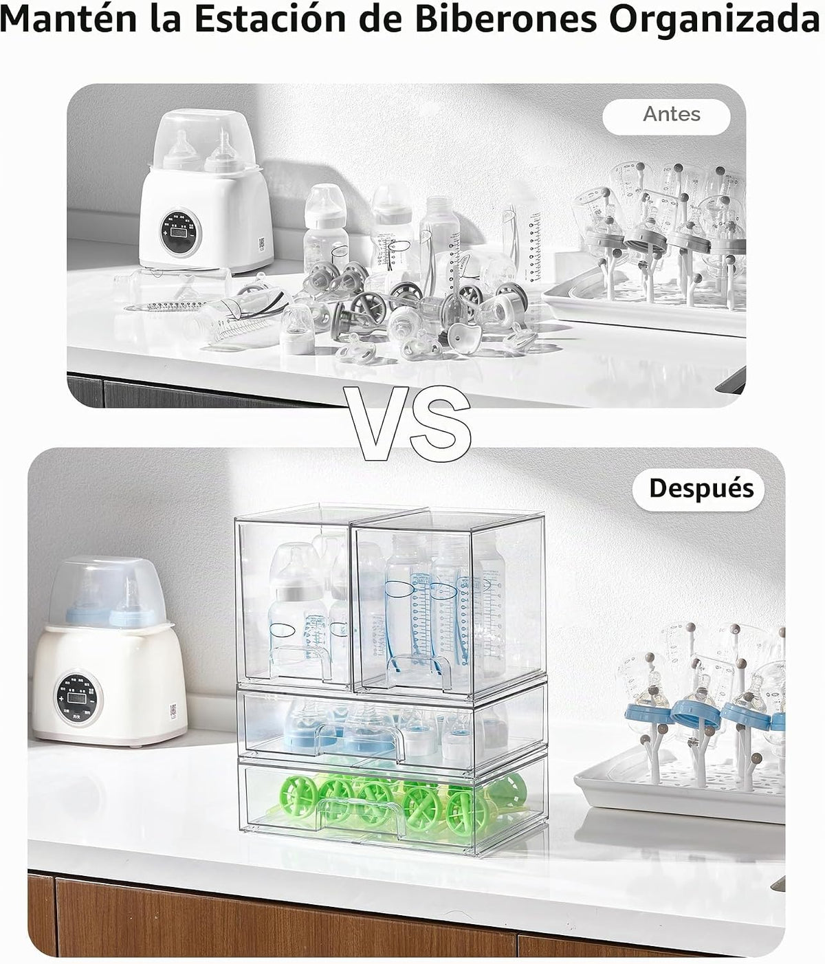 Vtopmart Juego de 4 cajones de almacenamiento apilables transparent...