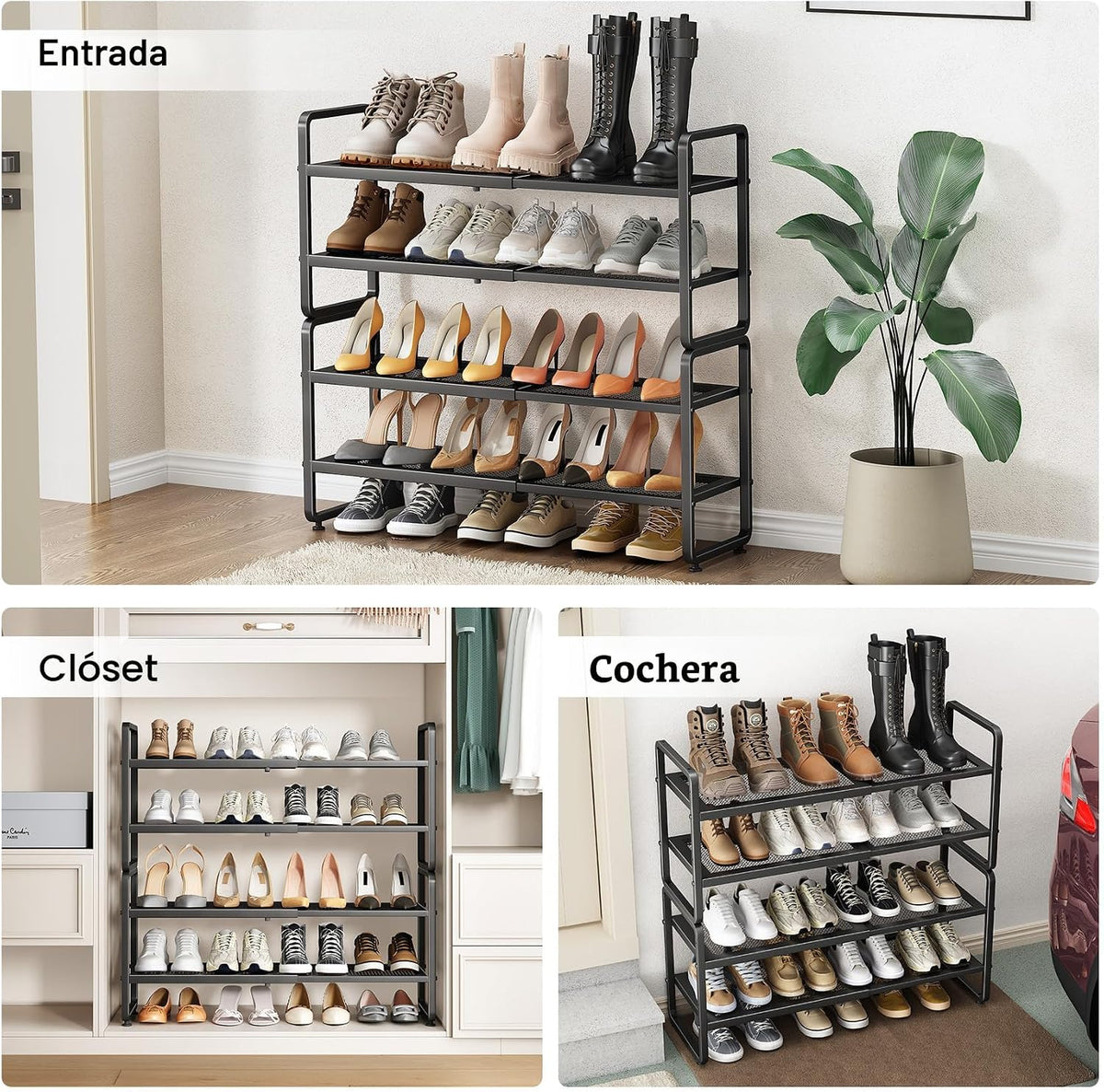 Zapatero de metal expandible para armario, entrada y garaje, 4 nive...