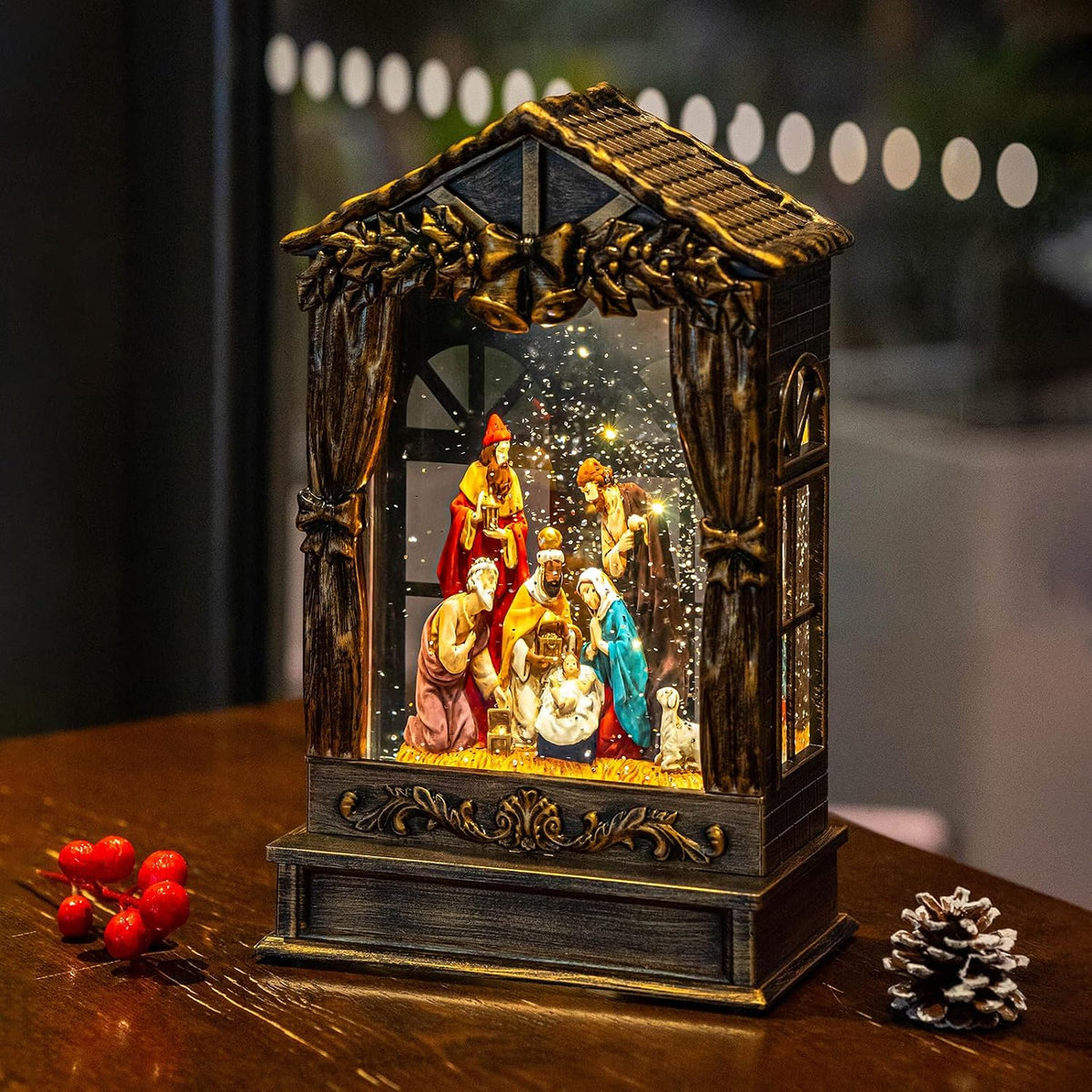 Nativity - Globo de nieve, linterna de Navidad iluminada musical co...