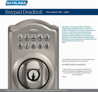 Schlage - Cerradura electrónica para teclado, borde Camelot, peltre...