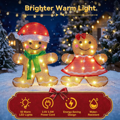 NEWBULIG 2 piezas de hombre de jengibre iluminado para exteriores |...