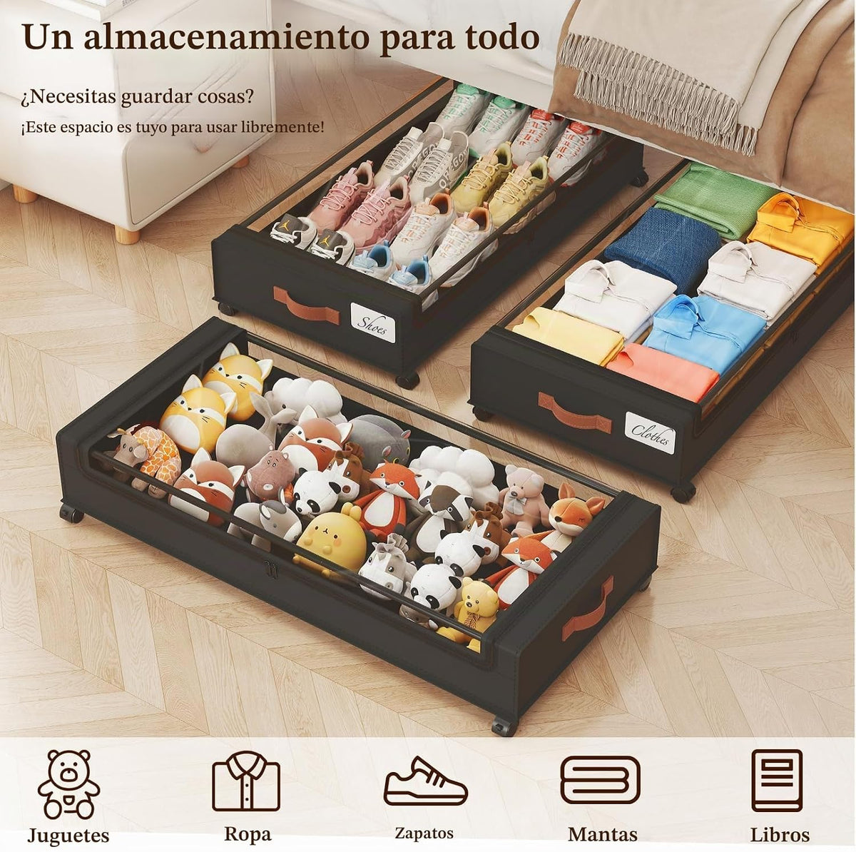 Yecaye Almacenamiento debajo de la cama de 70 L con ruedas, paquete...