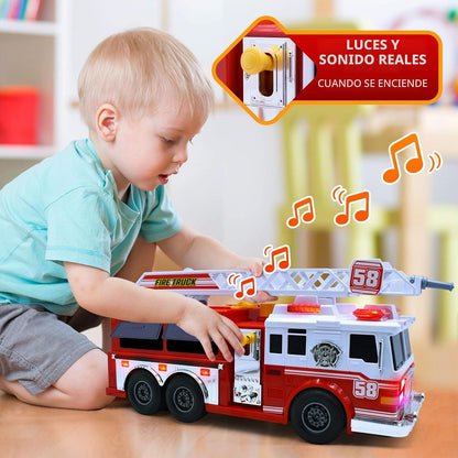 VEBO Camión de bomberos motorizado con luces, sonido de sirena, bom...