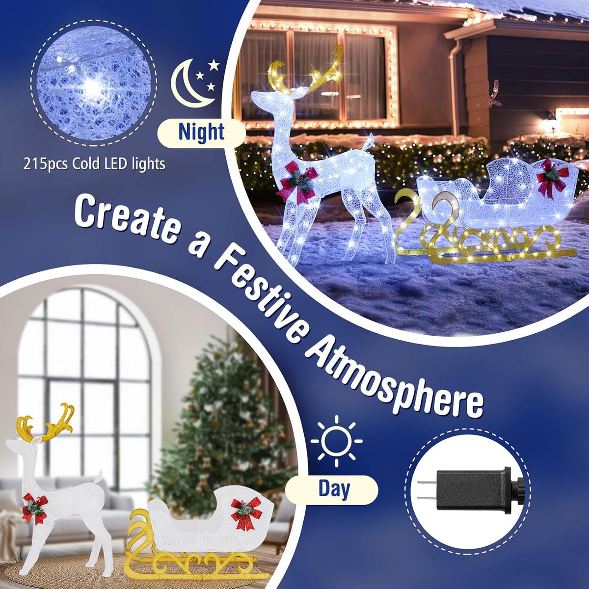 Tangkula - Juego de trineo de reno y Papá Noel iluminado de 6 pies,...