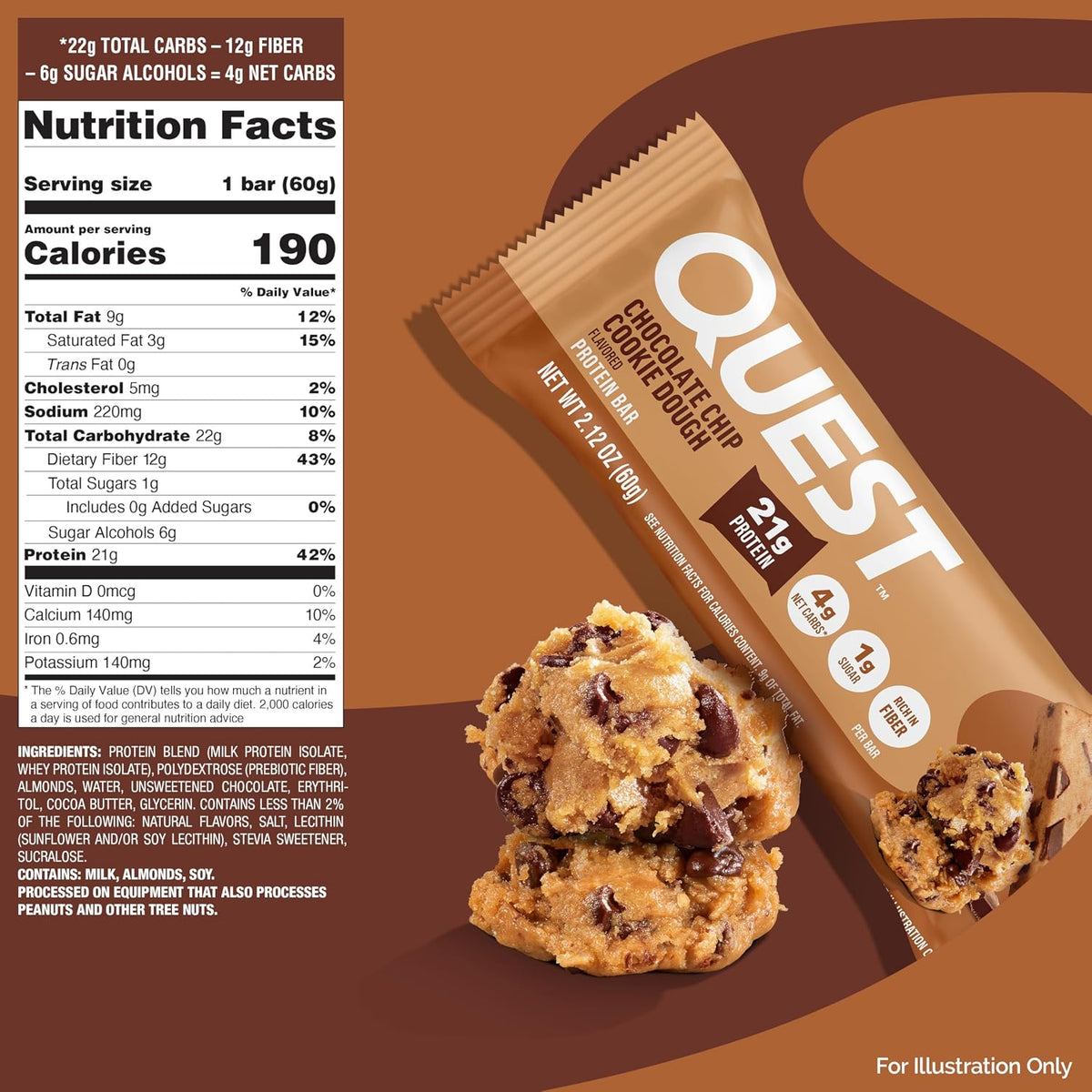Quest Nutrition Barras de proteína de masa de galletas con chispas...