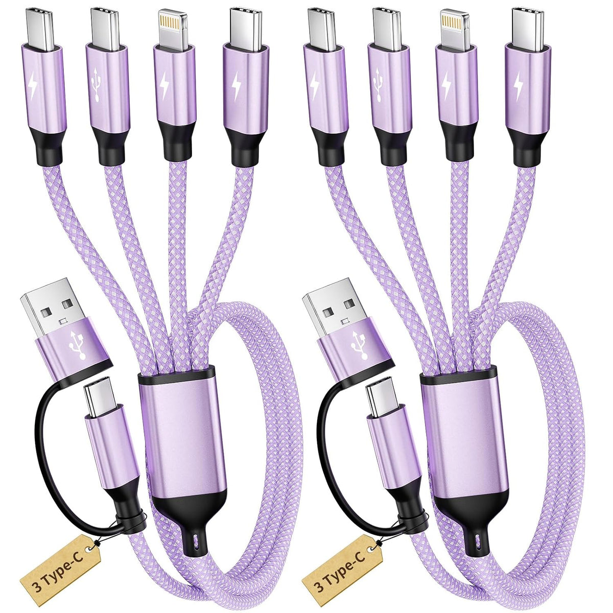 Cable de carga múltiple 4 en 2 con 3 puertos tipo C + 1IP, divisor...