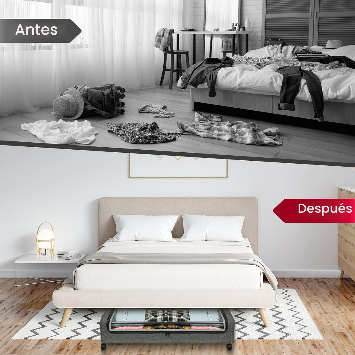 Yecaye Almacenamiento debajo de la cama con ruedas, paquete de 4 un...