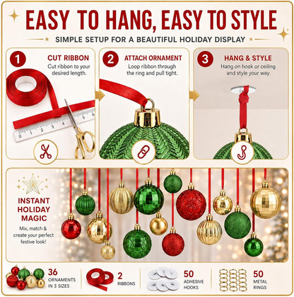 Relaxgiant - 36 bolas de Navidad para techo, rojo, verde, dorado |...