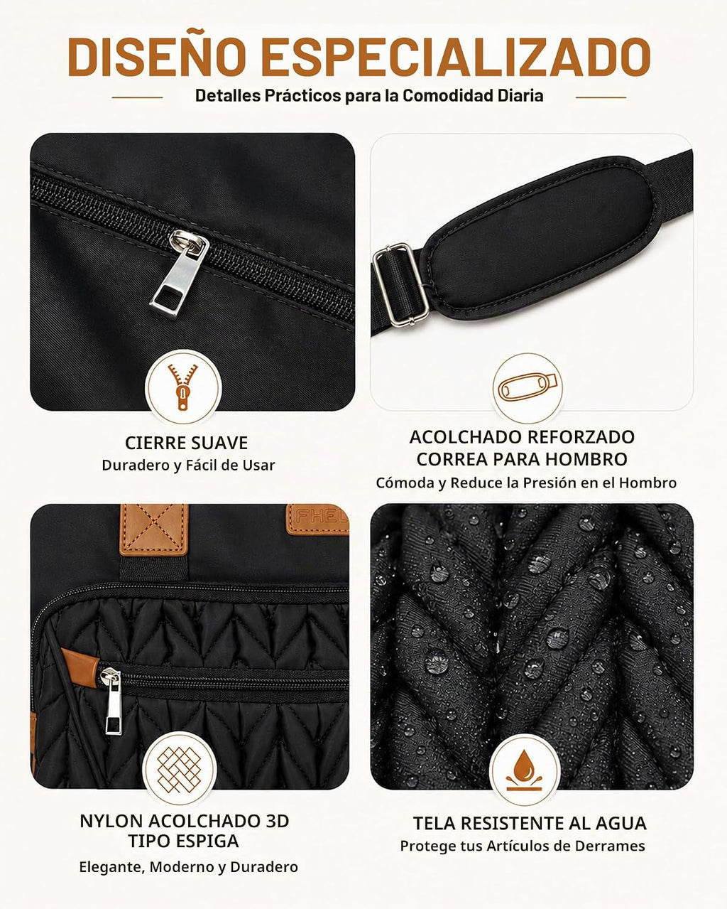 FHELAD Bolsa de pañales para mujer, bolsa de bebé con compartimento...