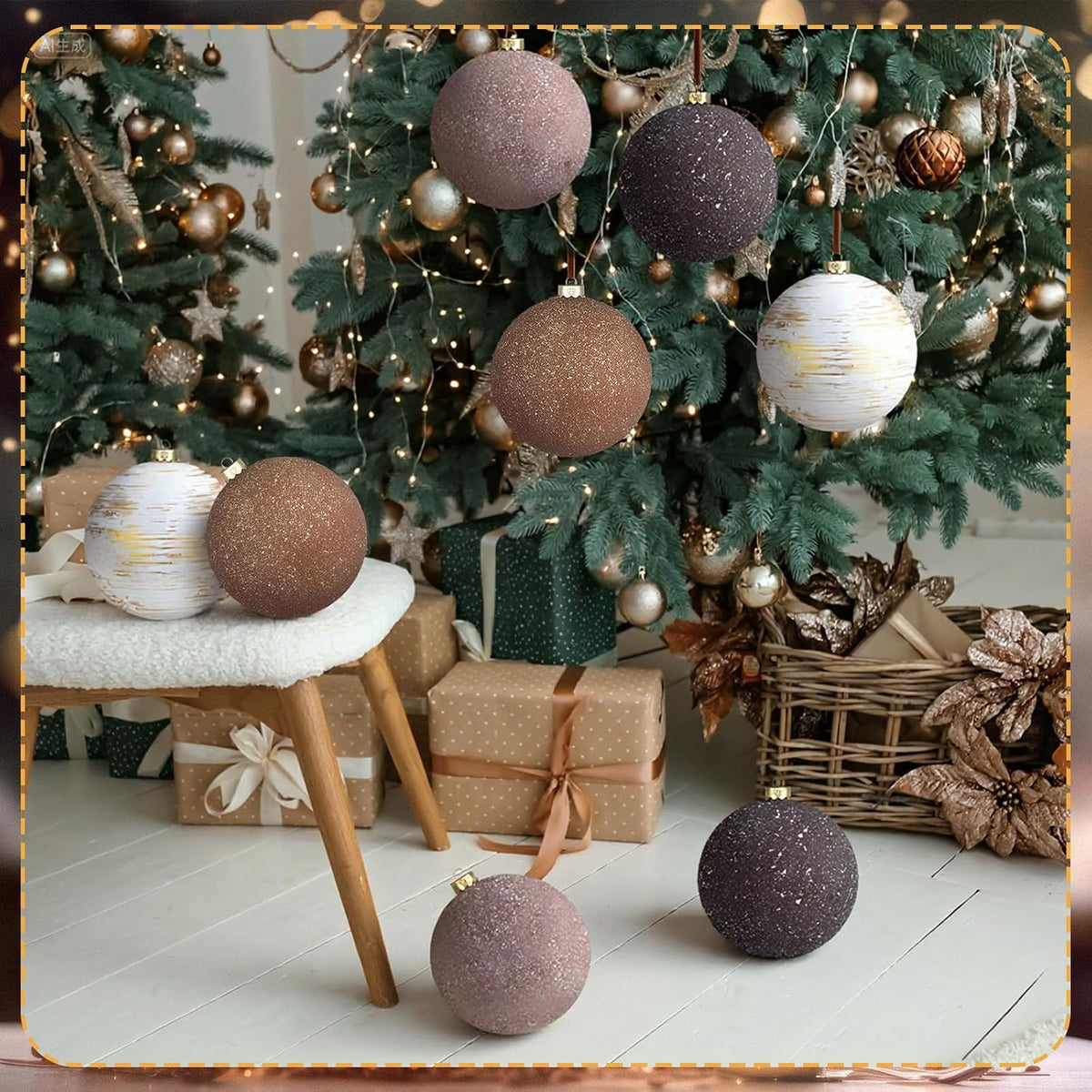 Tigeen - 4 adornos de bolas de Navidad neutrales grandes de 6 pulga...