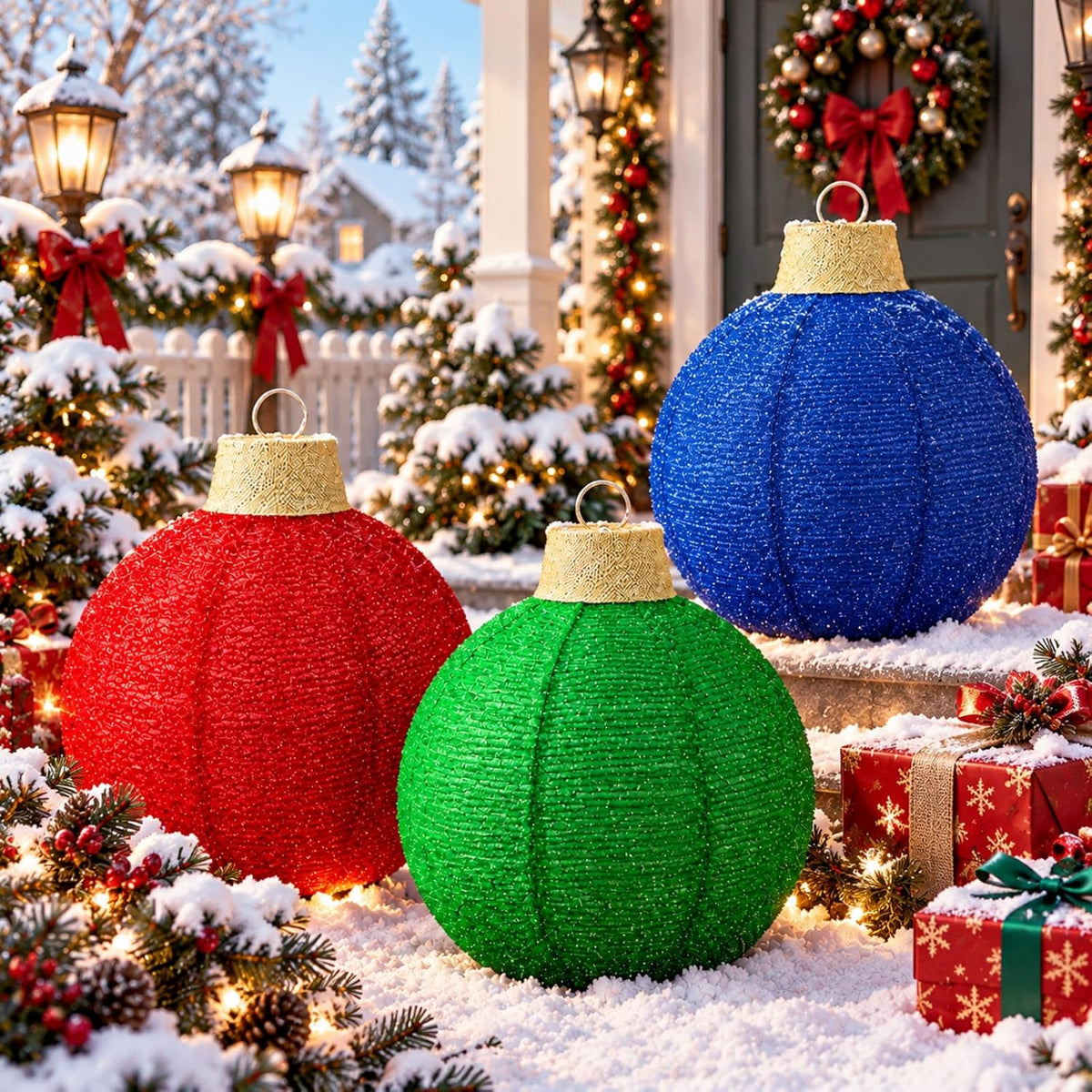 3 bolas de Navidad grandes de 12 pulgadas, adorno, purpurina, rojo,...