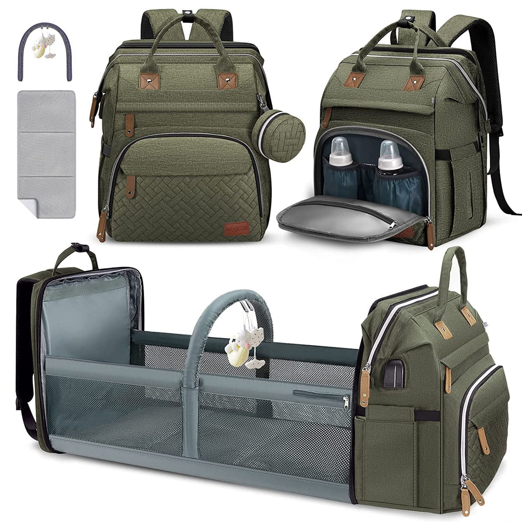 DERJUNSTAR Mochila para pañales, bolsa grande para bebé con cambiad...