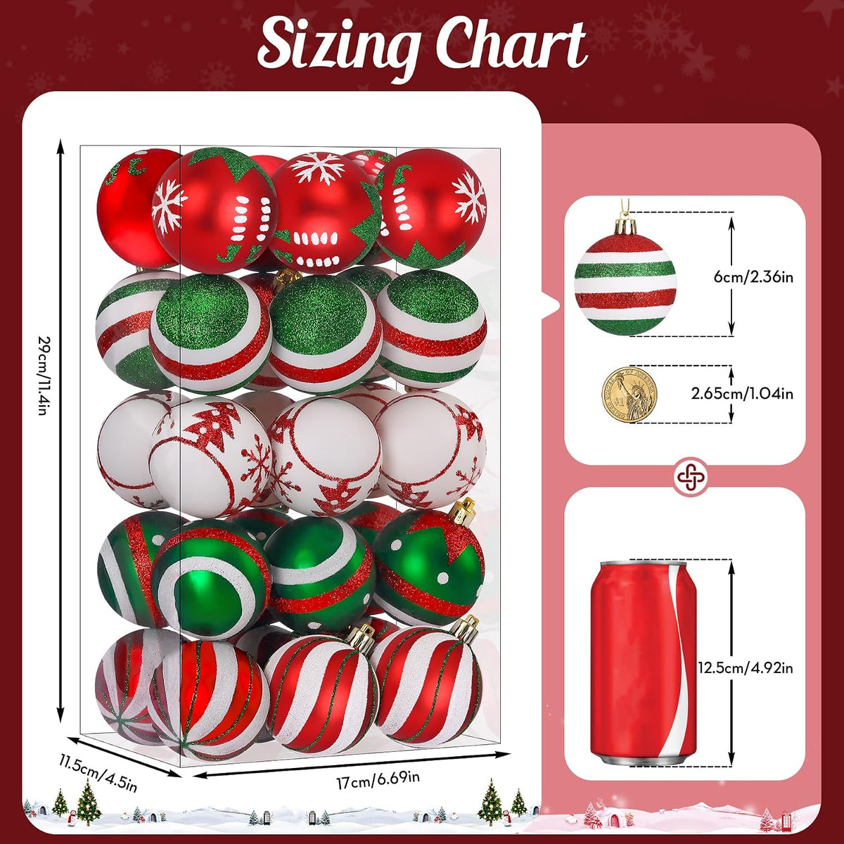 SHareconn 30 bolas de árbol de Navidad de 2.36 pulgadas, adornos ro...