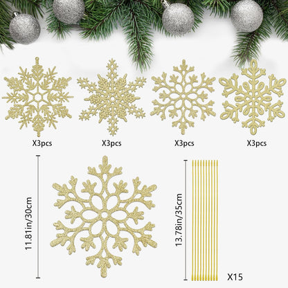 12 adornos grandes de copos de nieve de Navidad, adornos de copos d...