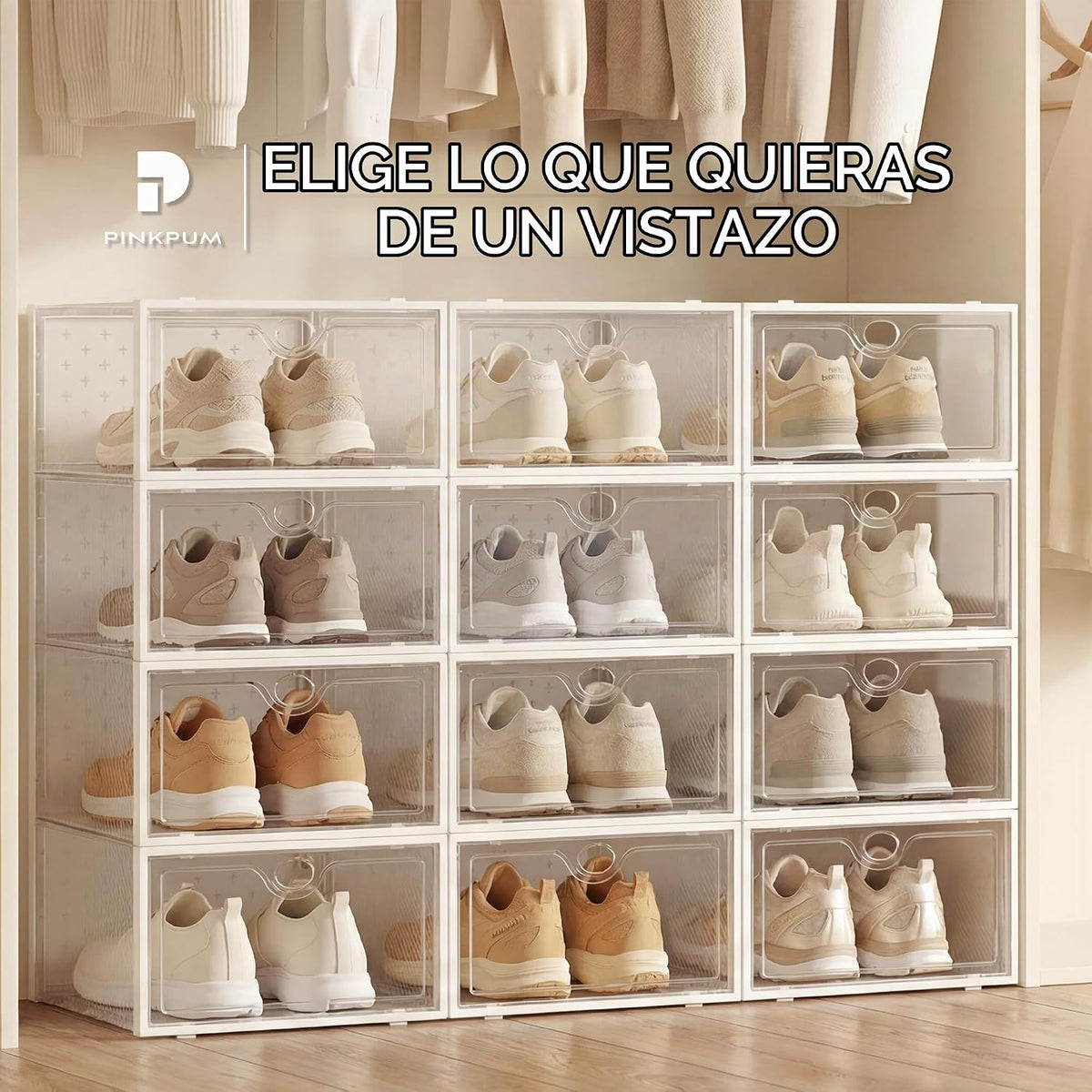 Pinkpum Paquete de 12 cajas de almacenamiento de zapatos grandes |...