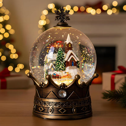 Globo de nieve de pueblo navideño, linterna musical iluminada para...
