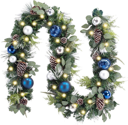 WANNA-CUL Guirnalda de Navidad preiluminada de 9 pies con luces | G...