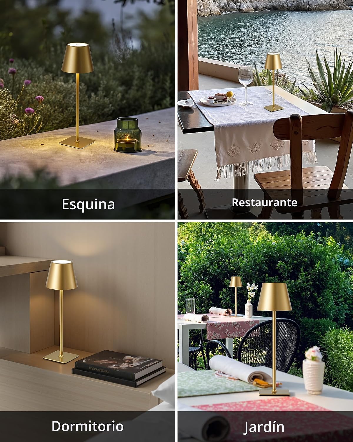 Juego de 2 lámparas de mesa inalámbricas KDG Gold, lámpara de escri...