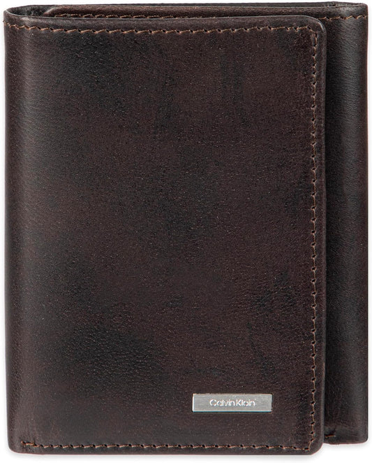 Cartera trifold de cuero con bloqueo RFID para hombre de Calvin Klein