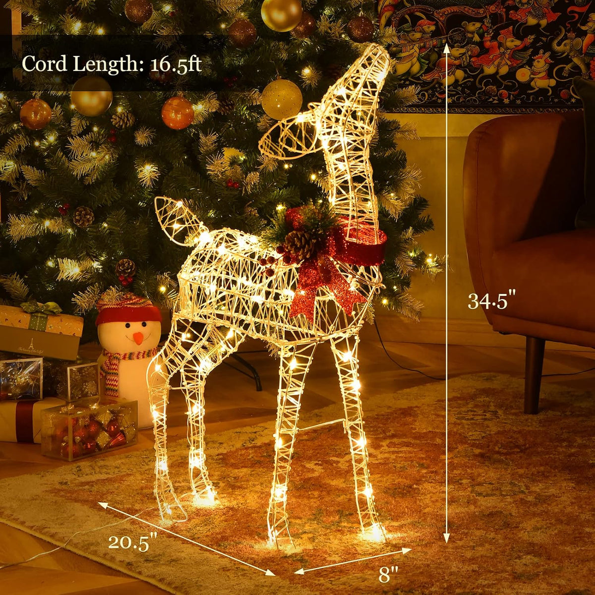 Tangkula Reno navideño iluminado, decoraciones de ciervos 3D para |...