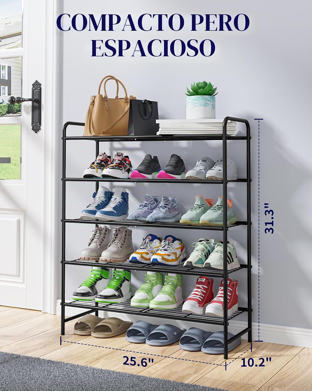 Kitsure Organizador de zapatos de acero inoxidable, 25.6 pulgadas d...