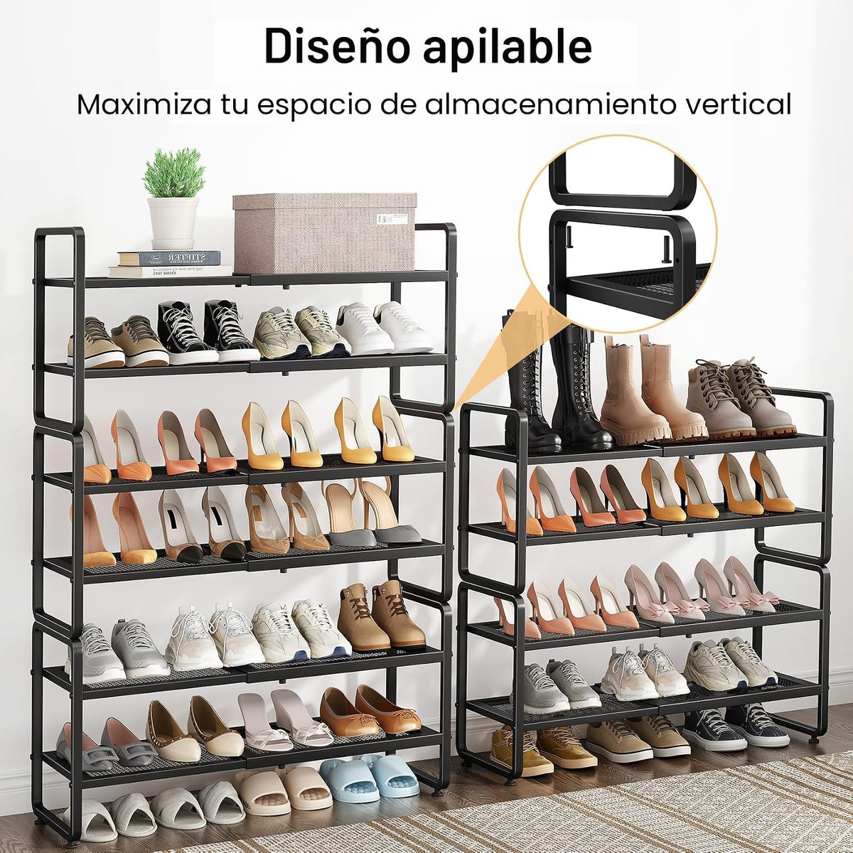Zapatero de metal expandible para armario, entrada y garaje, 4 nive...