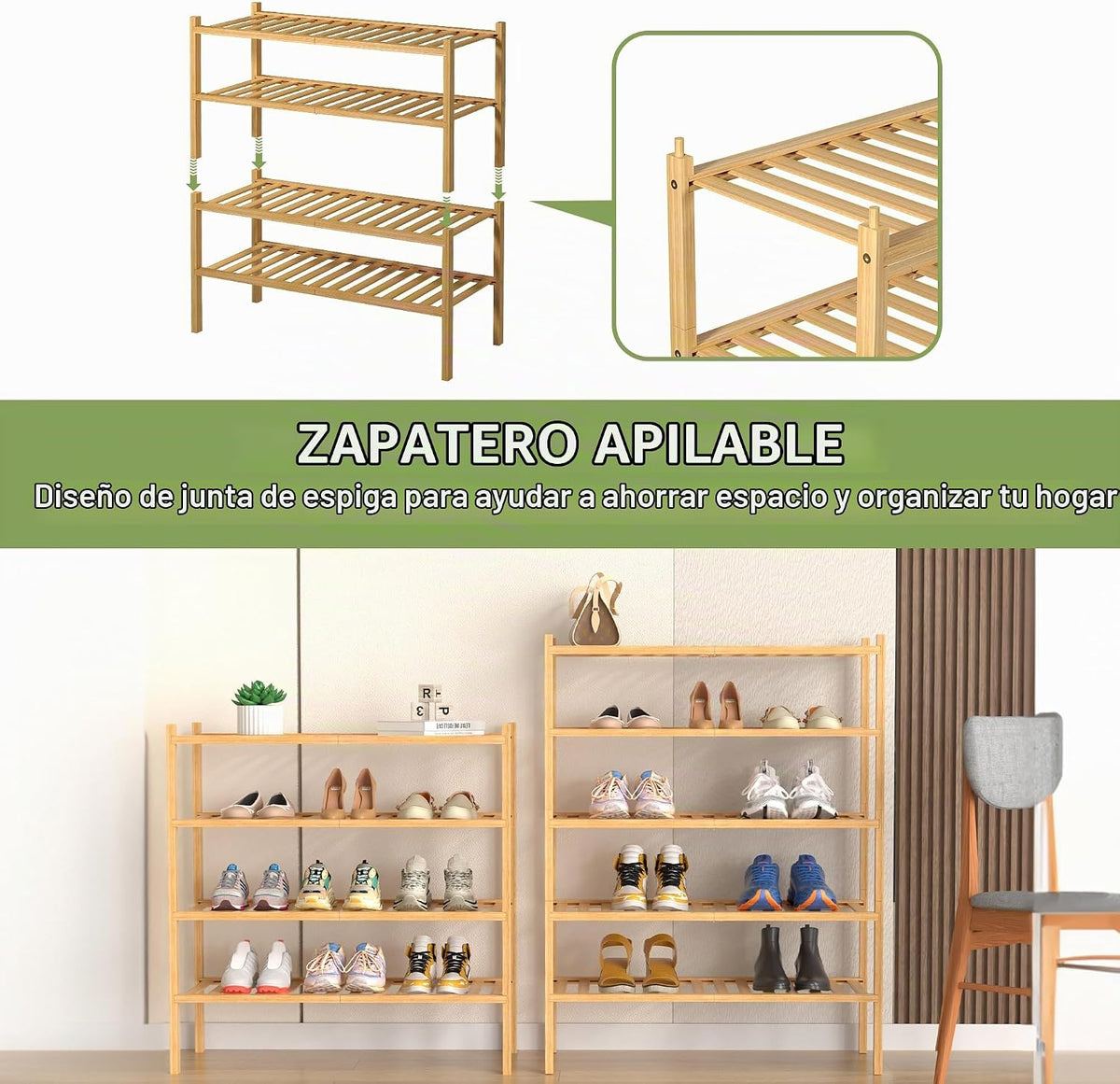 ROMGUAR CRAFT Zapatero de bambú de 5 niveles para closet independie...