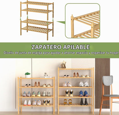 ROMGUAR CRAFT Zapatero de bambú de 5 niveles para closet independie...