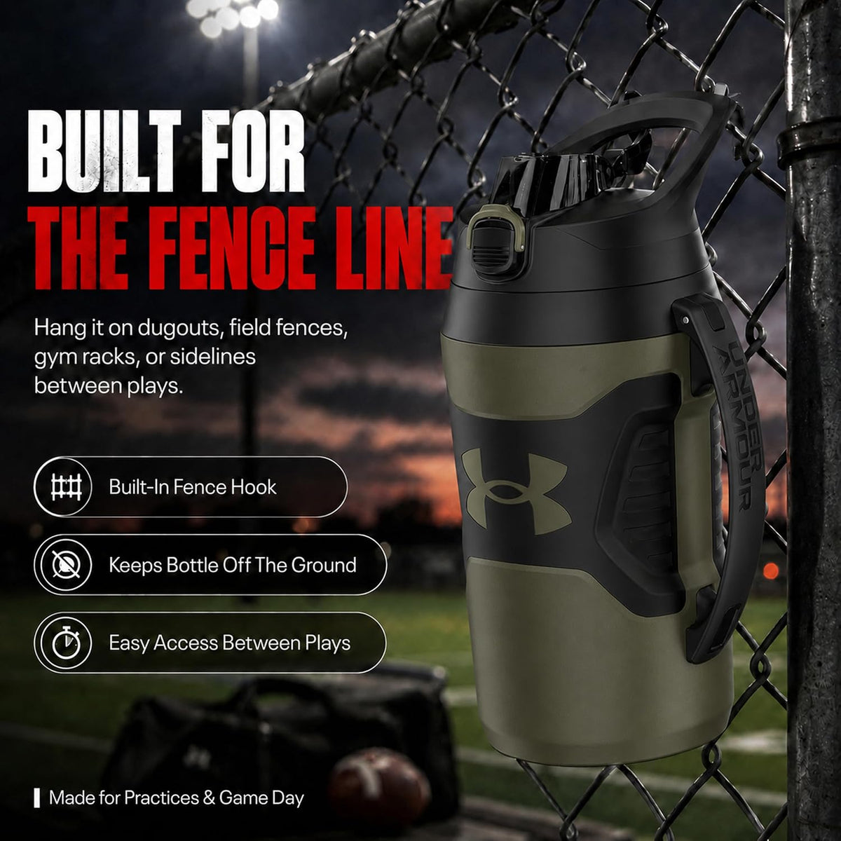 Under Armour Botella de agua aislada con asa y gancho para cerca, j...