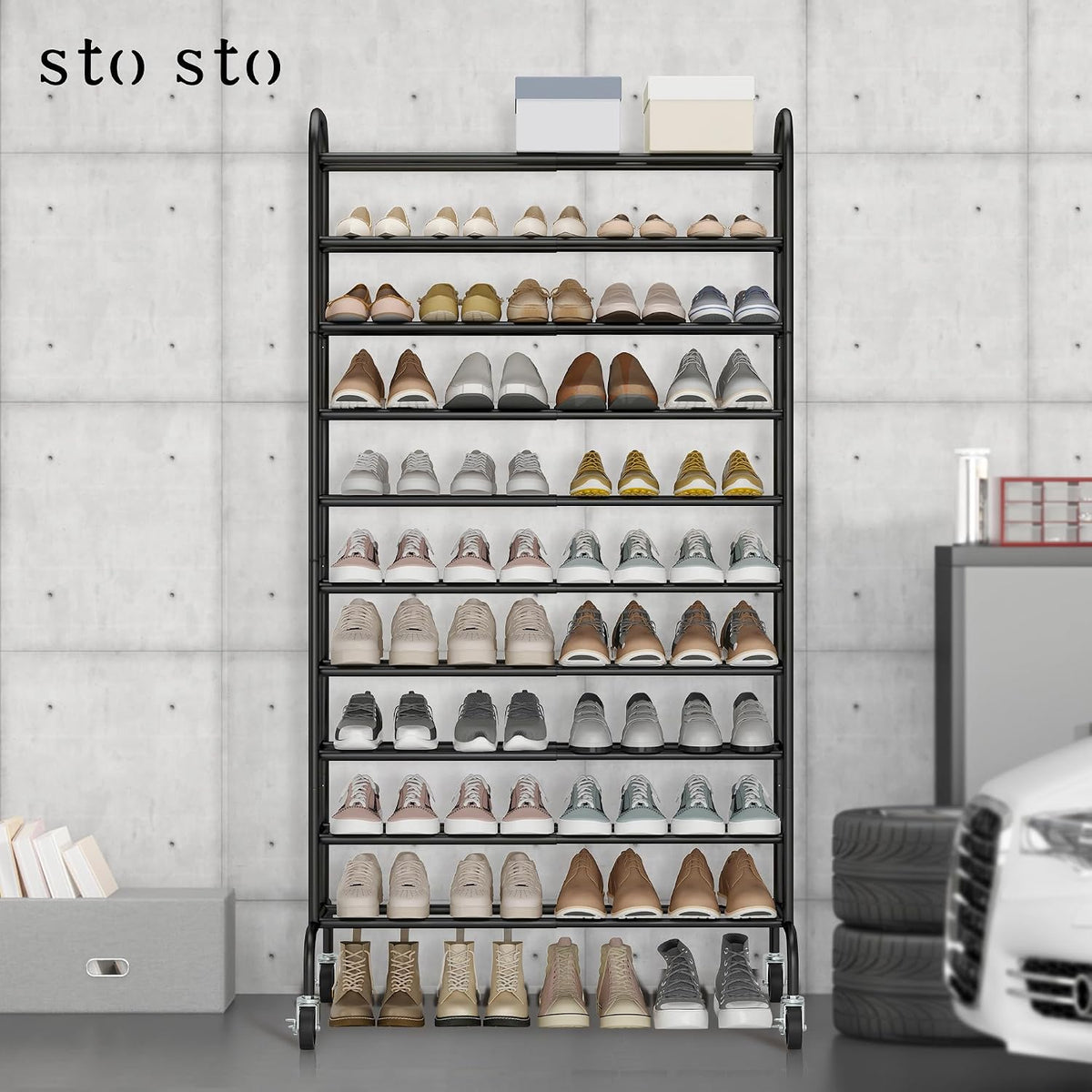 STO STO - Zapatero alto expandible de 10 niveles para garaje, 44 pa...