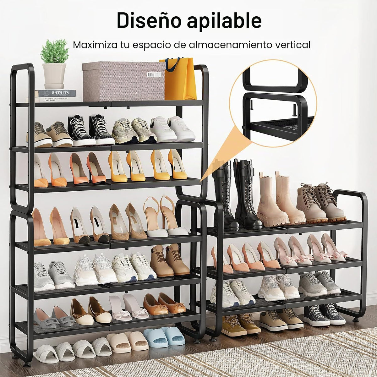 Zapatero de metal expandible para armario, entrada y garaje, 3 nive...