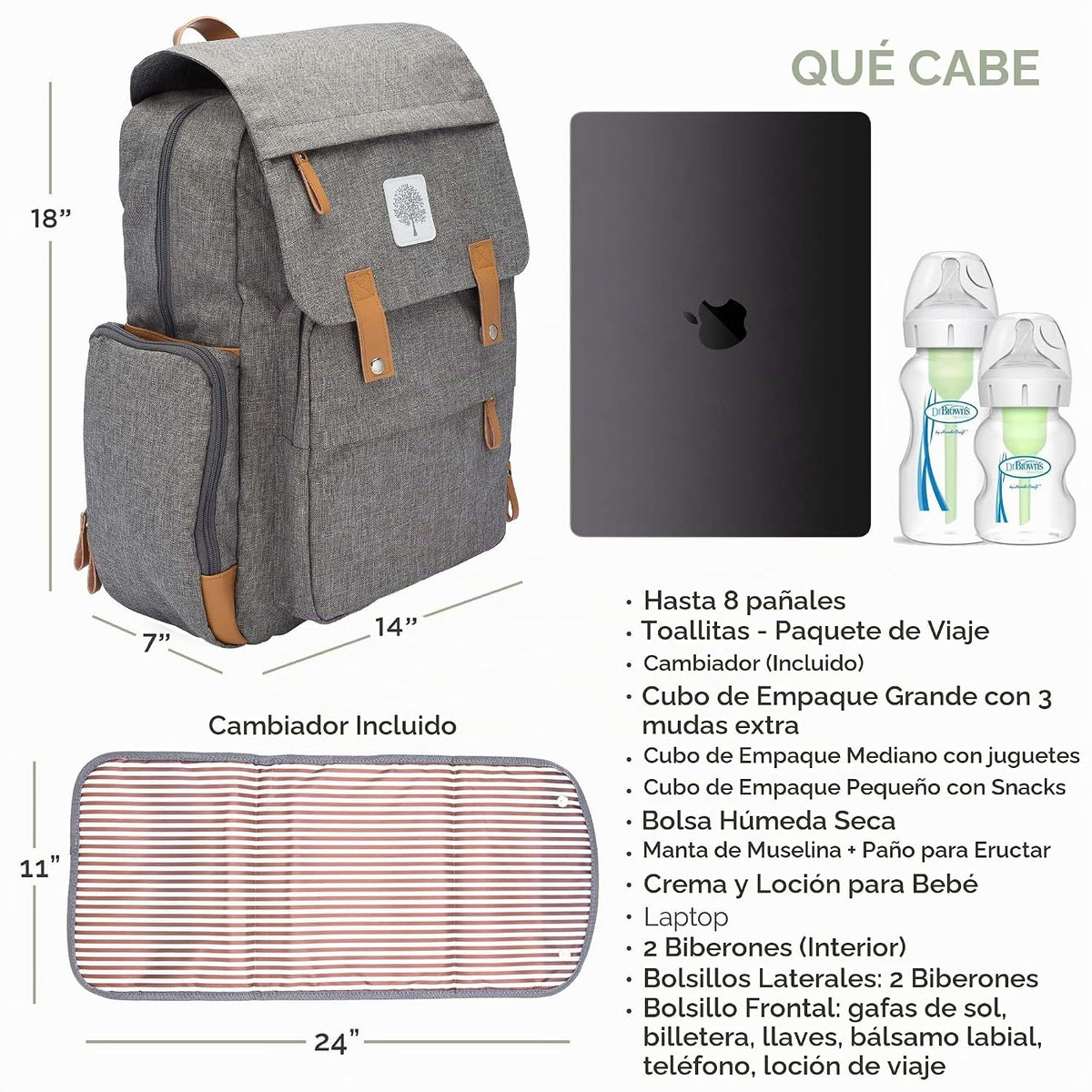 Parker Baby Co. - Mochila para pañales con cambiador, color gris |...