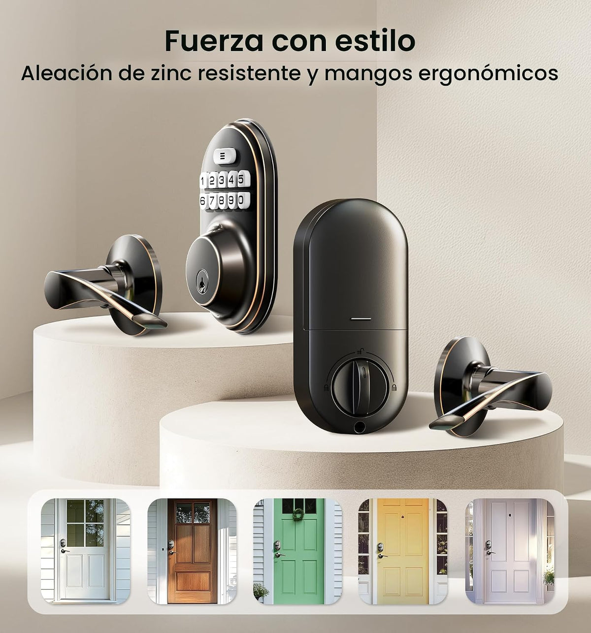 Veise RZ-C Cerradura de puerta de entrada sin llave con 2 manijas d...