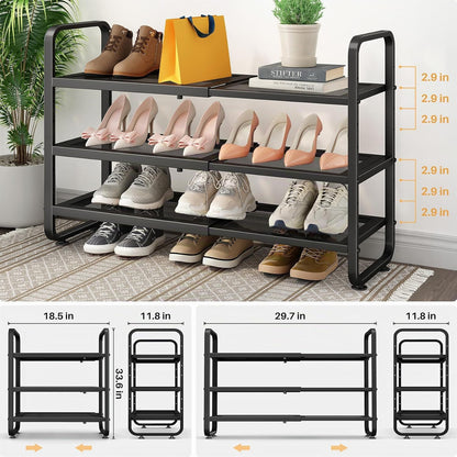 Zapatero de metal expandible para armario, entrada y garaje, 3 nive...