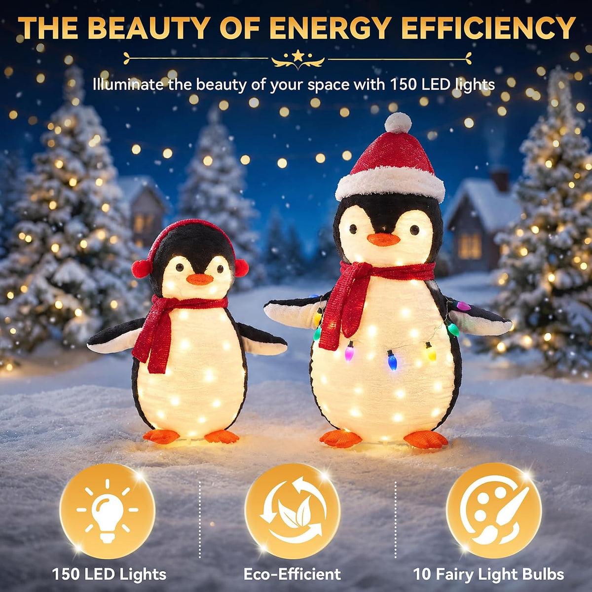 NEWBULIG 2 piezas de pingüino iluminado para exteriores, decoracion...