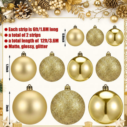 Yuxung 2 guirnaldas de adornos de bolas de Navidad de 6 pies, oro m...